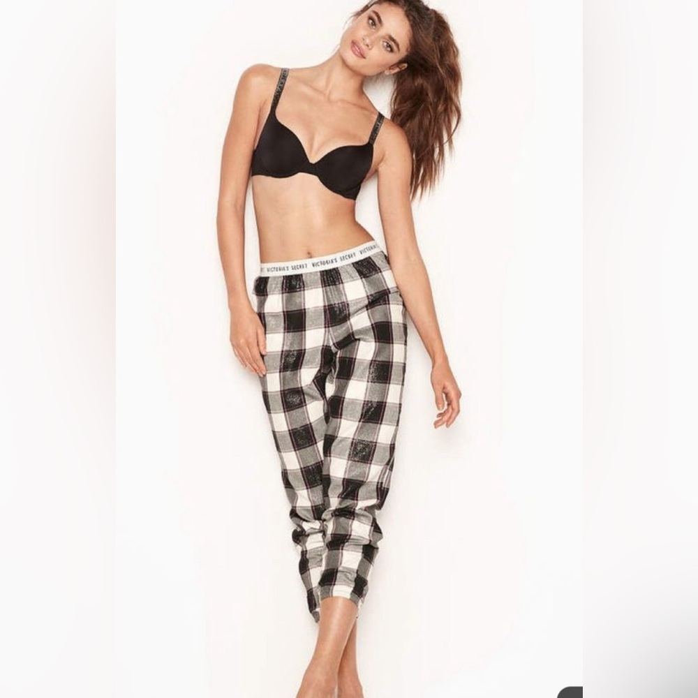 Victorias Secret black & white shimmer flannel plaid pajama jogger